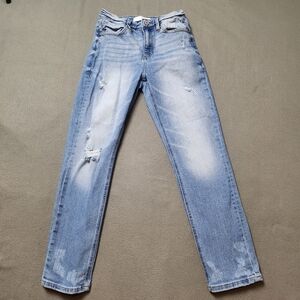 KanCan Distressed High Rise Jeans Straight Leg Frayed Ripped Stretch Sz 26